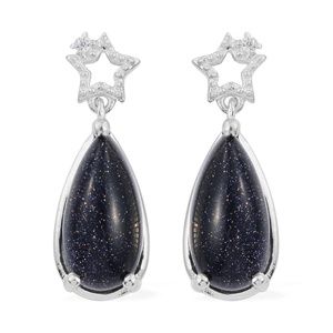 STERLING SILVER BLUE GOLDSTONE STAR EARRINGS